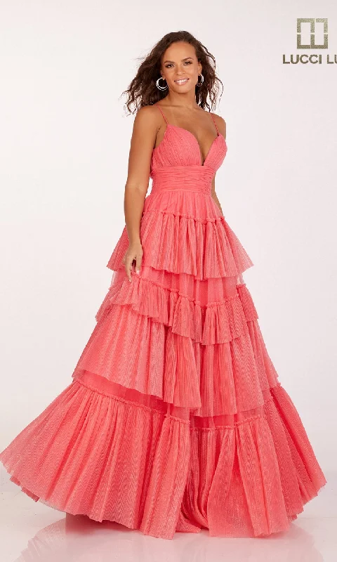 Velveteen DressTiered Ruffled Glitter Prom Dress: Lucci Lu 1357
