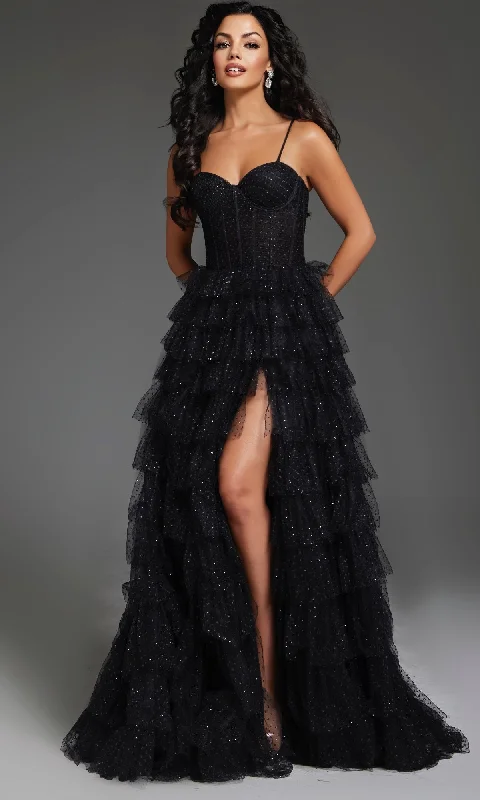 Nursing DressTiered Ruffle Black Prom Ball Gown: Jovani 38278