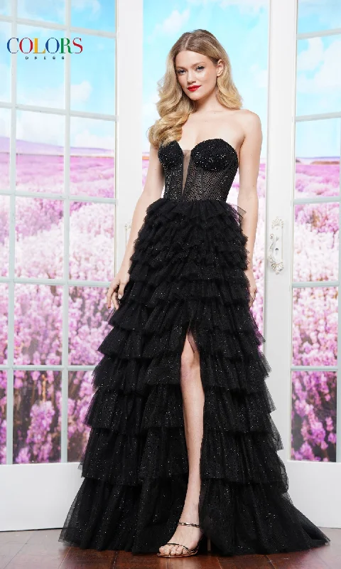 women's maximalist dressesTiered Ruffle Prom Ball Gown: Colors Dress 3492