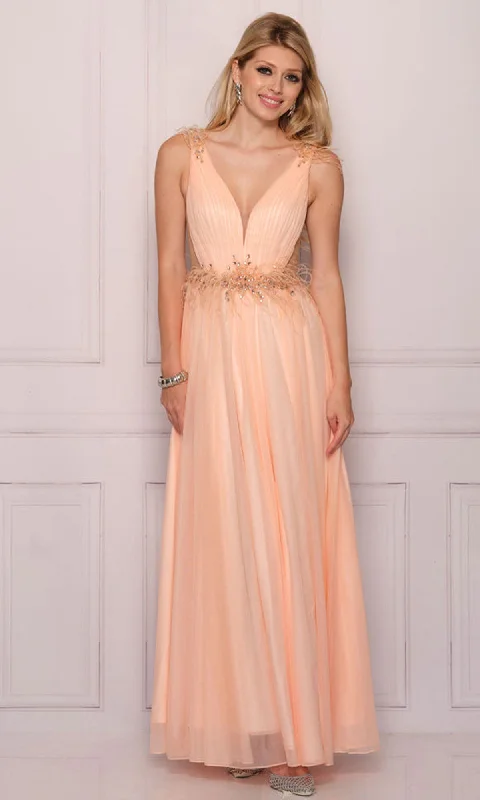 women's cinched-waist dressesDave and Johnny Coral Orange Long Prom Dress 11083