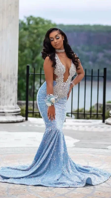 women's stylish dressesBlue Sequin Mermaid Prom Dress,African Prom Dress,Black Girls Prom Gown Y1497 women's stylish dressesBlue Sequin Mermaid Prom Dress,African Prom Dress,Black Girls Prom Gown Y1497