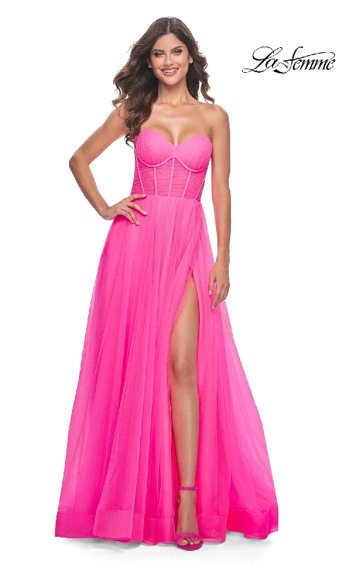 Cocktail DressLa Femme Long Pink Corset A-Line Prom Dress 32341