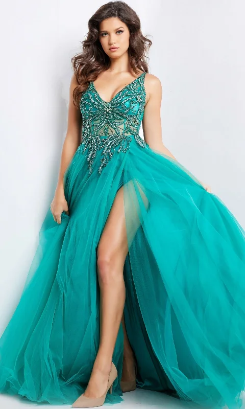 High-Low DressJovani Beaded-Bodice Long Prom Ball Gown 23962