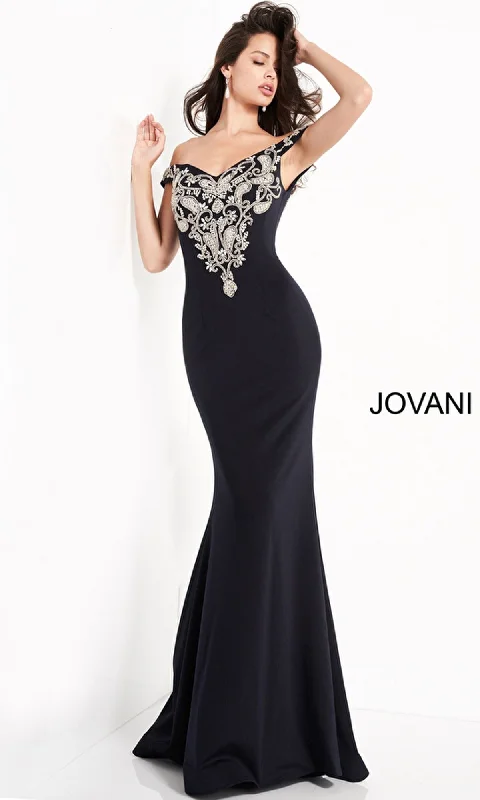 women's lace-up dressesJovani Embrodered Off-Shoulder Prom Dress 02576
