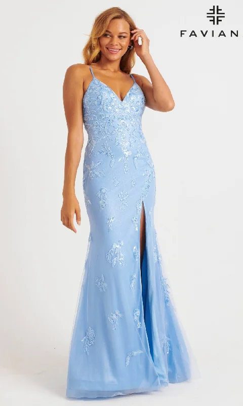 Body-Hugging DressShimmer Tulle V-Neck Prom Dress: Faviana 11229