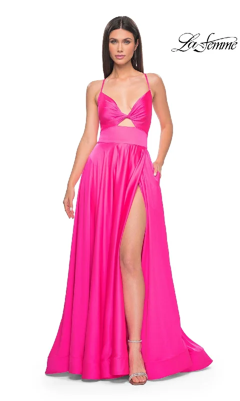 women's luxury dressesLa Femme Twist-Front Long A-Line Prom Dress 31412