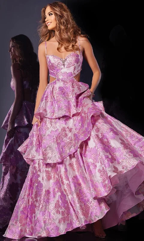 women's chiffon dressesFloral Pink Prom Ball Gown: Jovani D5994