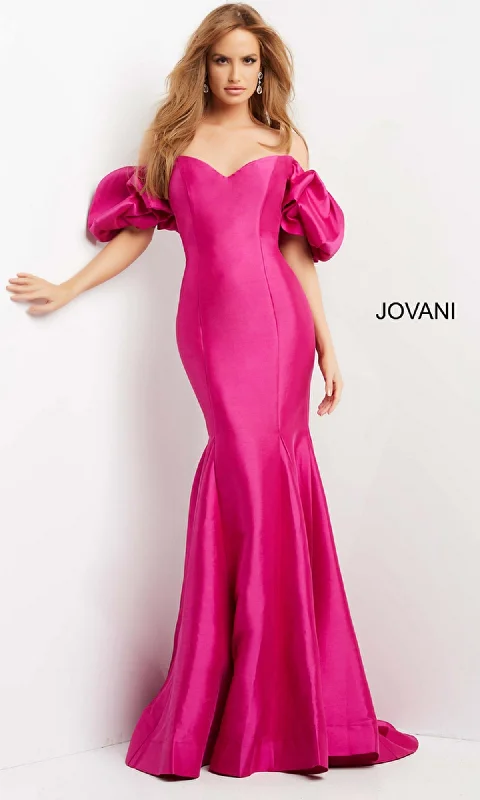 women's boho dressesJovani Puff-Sleeve Long Mermaid Prom Dress 09031