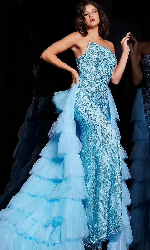 Silk DressJovani Ruffled Long Glitter-Print Prom Dress 26119