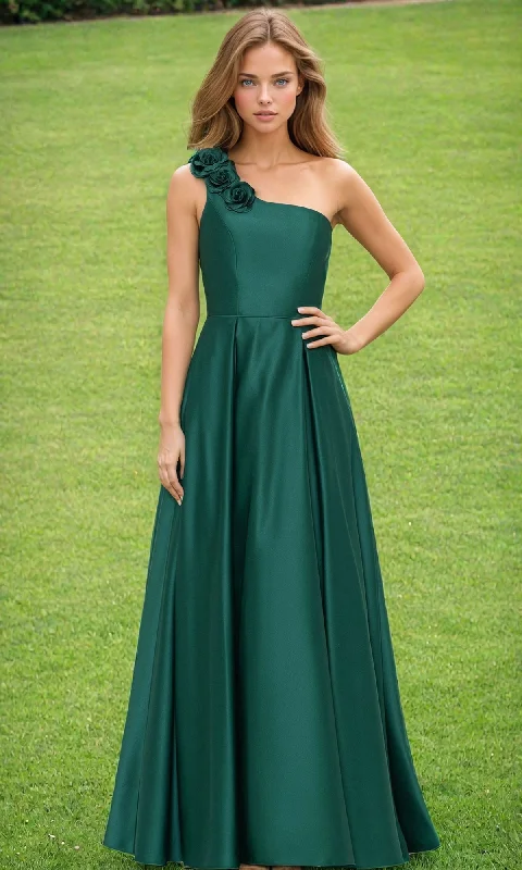 women's pear-shaped body dressesHunter Green One-Shoulder Long Prom Dress 4600BN