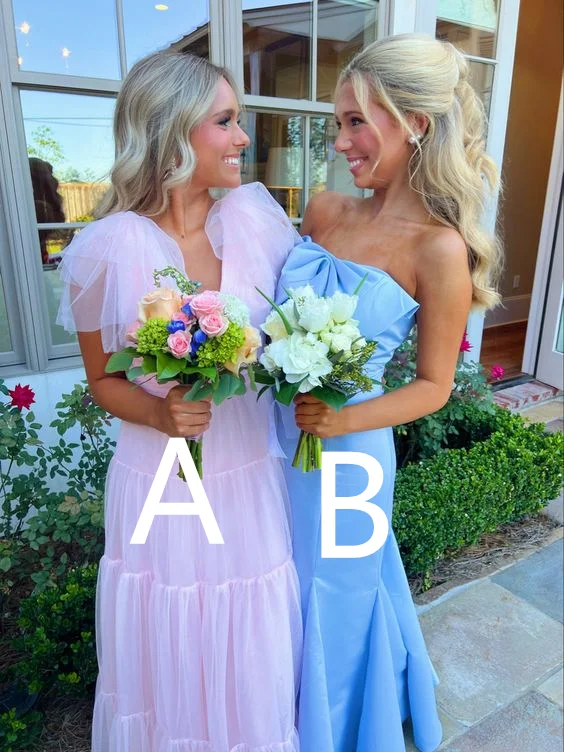 Ruffled Hem DressPink A-line Tulle Prom Dress/Blue Mermaid Long Prom Dress  Y2015