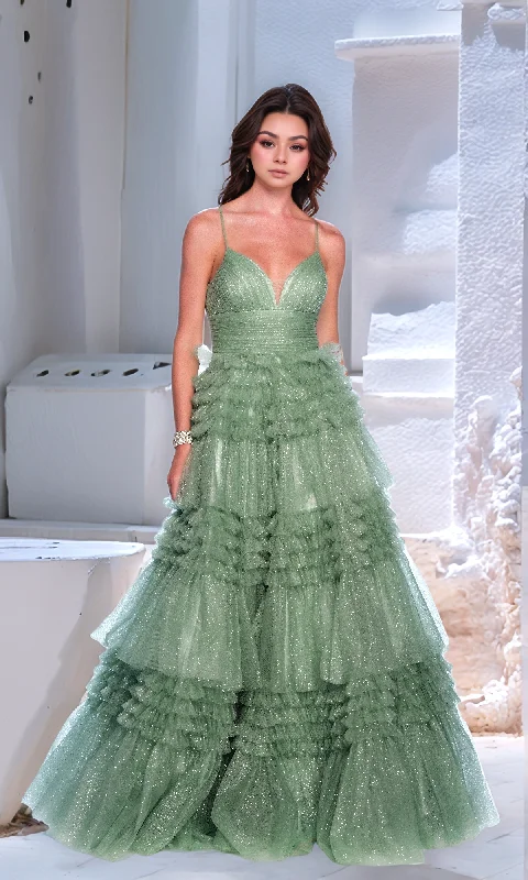 Floral DressGreen Glitter Prom Dress: Dave & Johnny 11994
