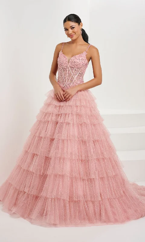 Cold-Shoulder DressTiffany Ruffled Glitter Tulle Prom Ball Gown 16099