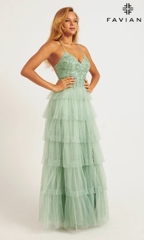 women's midi dressesTiered A-Line Tulle Prom Dress: Faviana 11231
