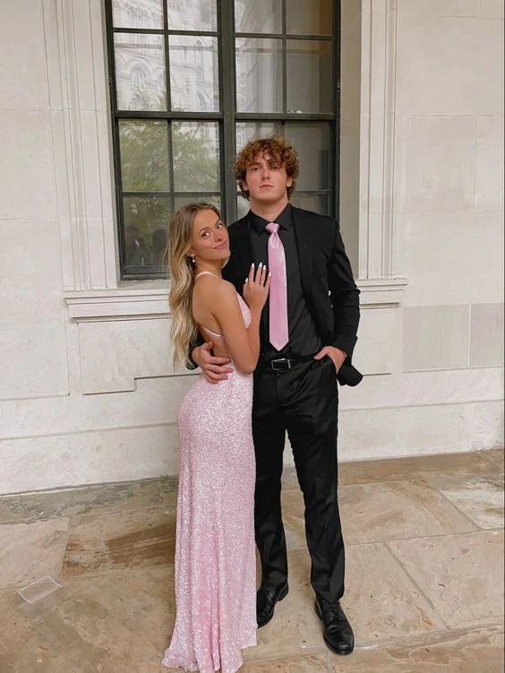 women's halter dressesElegant Pink Sequins Backless Prom Dress,Graduation Dress Y1531