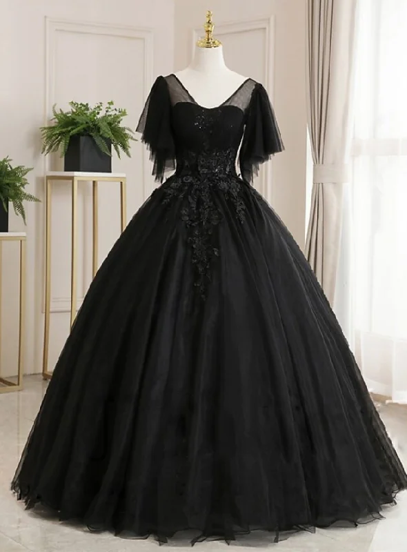 Laced DressBall Gown Luxurious Floral Quinceanera Prom Dress Scoop Neck Short Sleeve Floor Length Tulle with Pleats Embroidery Y1478