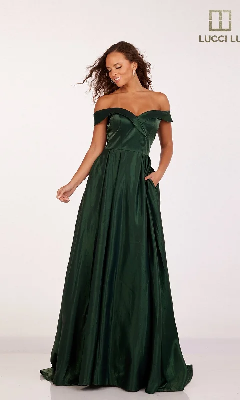 Asymmetric DressOff-the-Shoulder Satin Prom Dress: Lucci Lu 28063