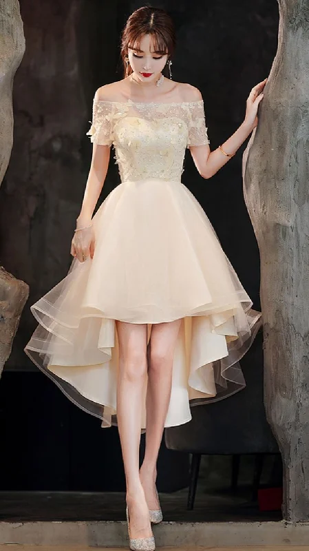 Statement DressChampagne tulle high low prom dress champagne formal dress Y1937