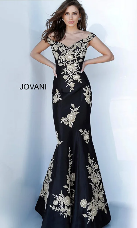 women's wrinkle-resistant dressesJovani Gold and Black Long Prom Dress 00635