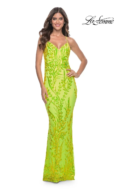 women's made-to-order dressesLa Femme Bright Long Sequin-Print Prom Dress 32343