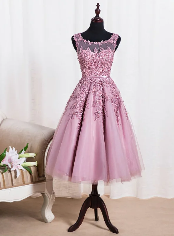 Jersey DressElegant Scoop Tea Length School Homecoming Dresses Appliques