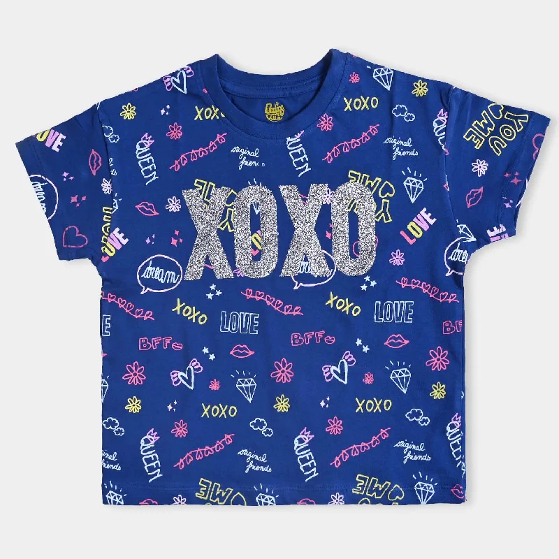 Men's Shirts with Pin CollarsGirls Cotton Jersey T-Shirt H/S Xoxo-Navy