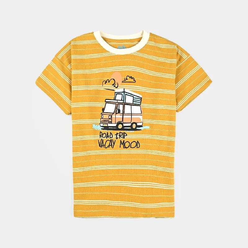 Men's Shirts with Lace-Up HemlinesBoys Yarn Dyed T-Shirt H/S ROAD TRIP-Yellow