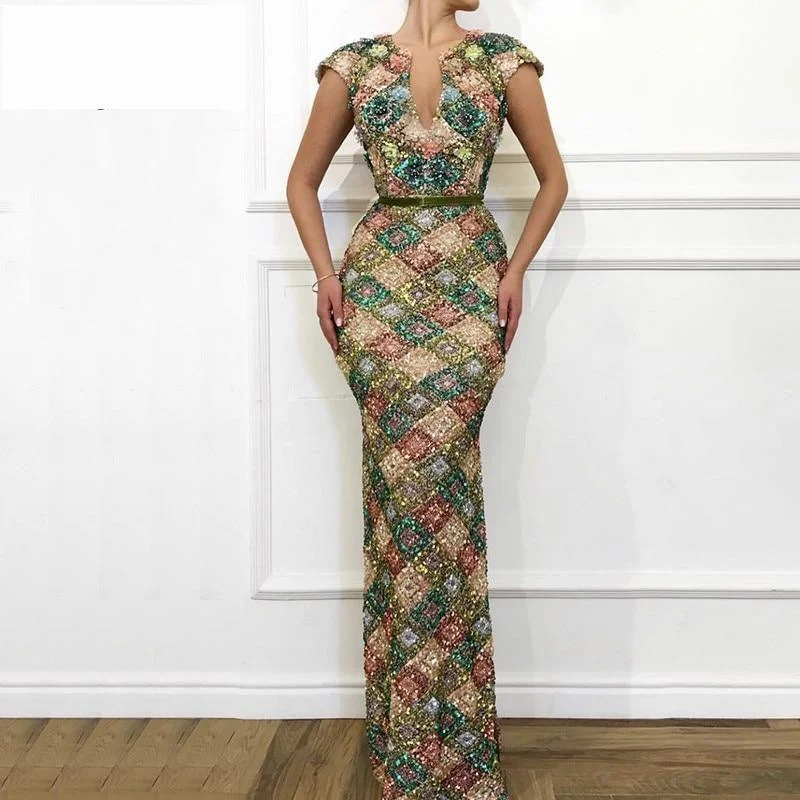 Polka-Dot DressDubai Multicolored Sequins Sexy Handmade Flowers Luxury Sparkle Evening Dress Polka-Dot DressDubai Multicolored Sequins Sexy Handmade Flowers Luxury Sparkle Evening Dress