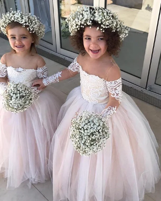 women's stylish dressesLovely Long Sleeves Ball Gown Little Flower Girl Dresses First Communion Gown LF087