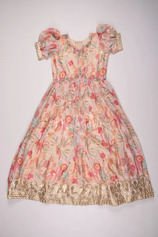 Formal DressBeige Girls Party Gown with Puff Sleeves and Floral Embroidery for Formal Events Formal DressBeige Girls Party Gown with Puff Sleeves and Floral Embroidery for Formal Events