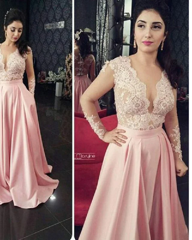 women's bodycon dressesIvory/Pink Lace Appliqued Women Formal Evening Dresses with Long Sleeves Wedding party Gown PL0021 women's bodycon dressesIvory/Pink Lace Appliqued Women Formal Evening Dresses with Long Sleeves Wedding party Gown PL0021