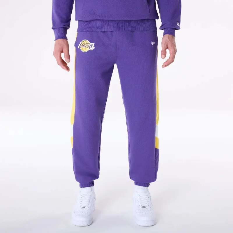 Men's Pants with Faux Leather PatchesLA Lakers NBA Panel Purple Fleece Joggers