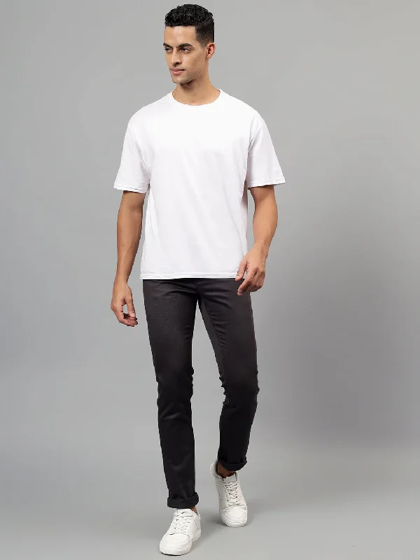 Men's High-Waisted Pants for a Retro StyleMen's Dark Grey Self-Design Non-Pleated Casual Trouser Men's High-Waisted Pants for a Retro StyleMen's Dark Grey Self-Design Non-Pleated Casual Trouser