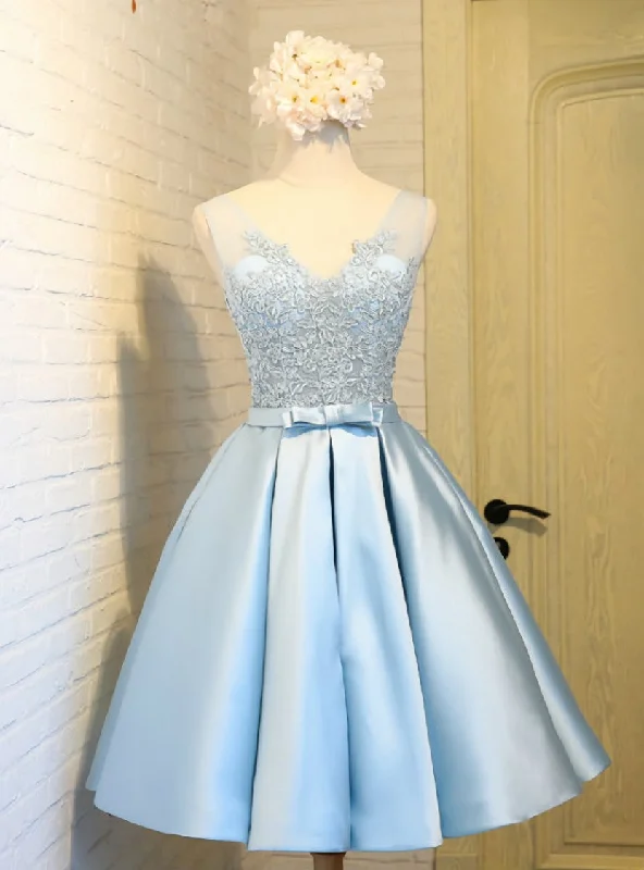 Ball Gown DressCute Light Blue Short Homecoming Dresses Cheap V Neck