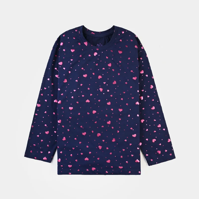 Men's Unique and Designer TopsGirls Lycra Jersey T-Shirt F/S Navy Heart-NAVY