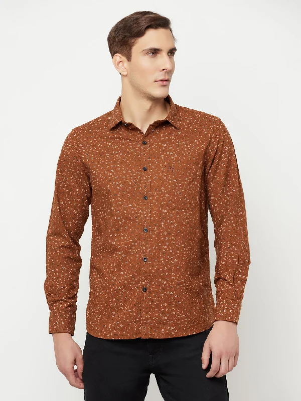 Men's Bold-Color Shirts for a Statement PieceMen's Brown Casual Floral Ditsy Print Full Sleeve Shirt