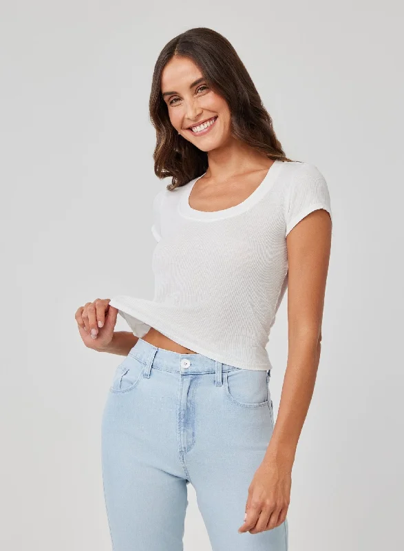 Men's Shirts with Tab CollarsWide Scoop Neck Tee - White