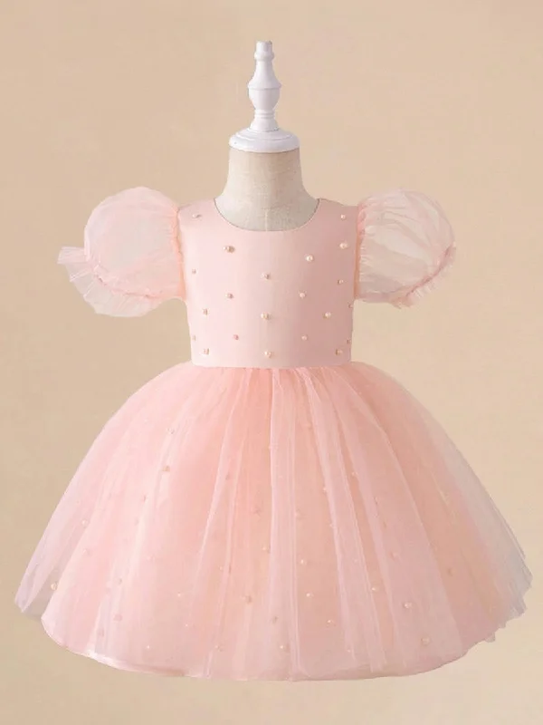 women's eco-friendly dressesBall Gown Scoop Puff Sleeves Flower Girl Dresses with Pearls women's eco-friendly dressesBall Gown Scoop Puff Sleeves Flower Girl Dresses with Pearls