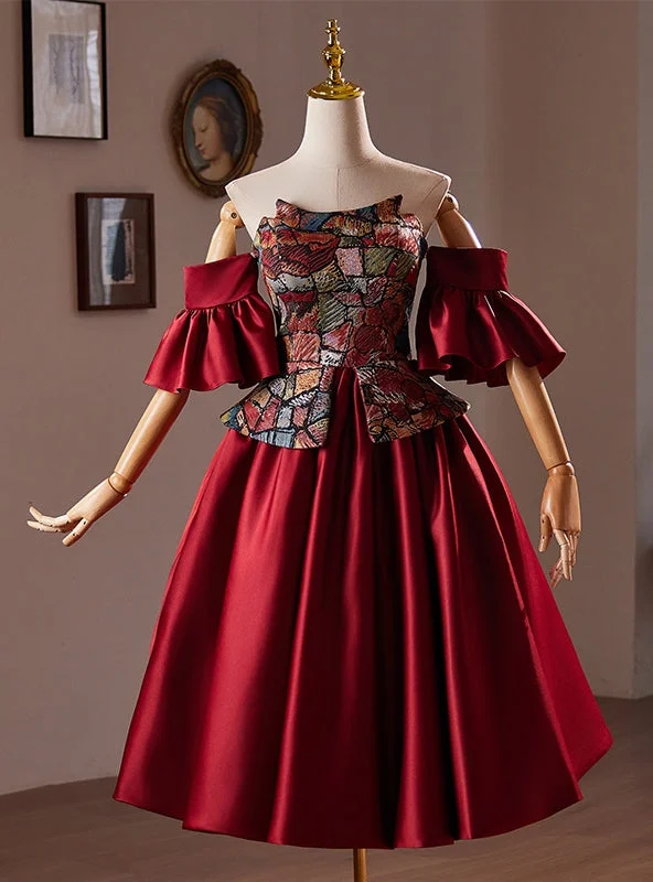 Velvet DressBurgundy Satin Strapless Homecoming Dress