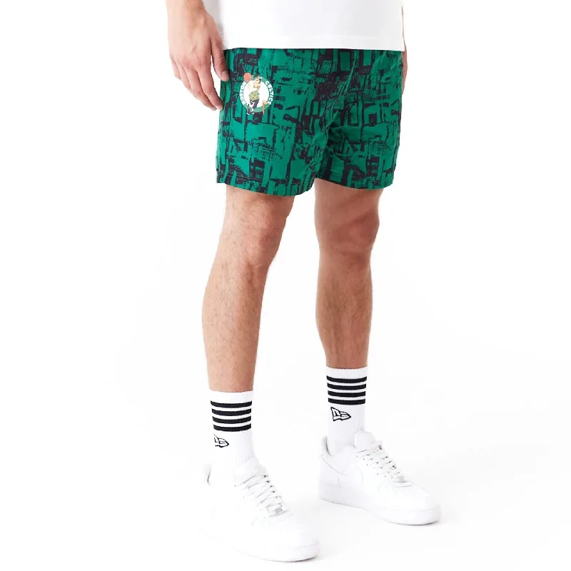 Men's Pants with Faux Leather PatchesBoston Celtics NBA All Over Print Green Shorts