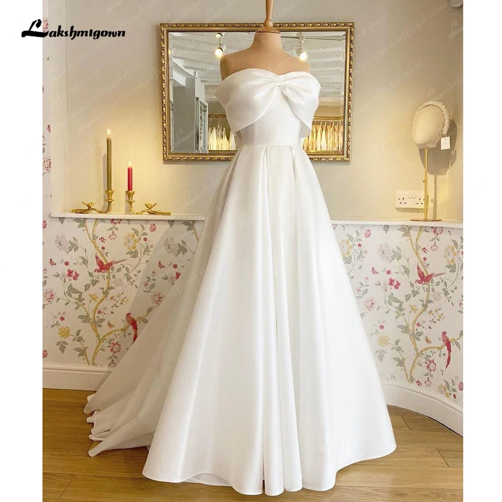 women's silk dressesRoycebridal Roycebridal Bow Off-The-Shoulder Wedding Dresses Vestidos de Nova A-Line Simple Bride Dresses Sweep Train For Women 2024