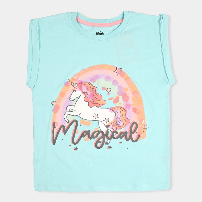 Men's Shirts with Cowl NecksGirls Slub Jersey T-Shirt H/S -T-Turquoise