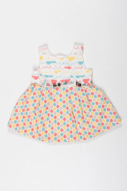 Cocktail DressInfant Party Perfection: Colorful Geometric Sleeveless Frock for Baby Girls Cocktail DressInfant Party Perfection: Colorful Geometric Sleeveless Frock for Baby Girls