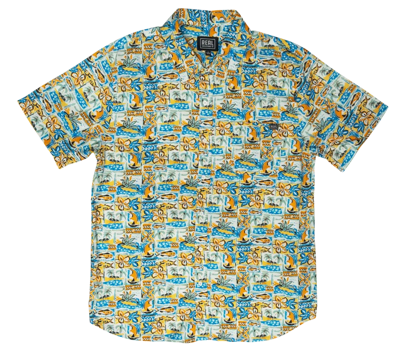 Men's Geometric Print Shirts for a Modern TwistREAL Tapa Tropo Shirt-White
