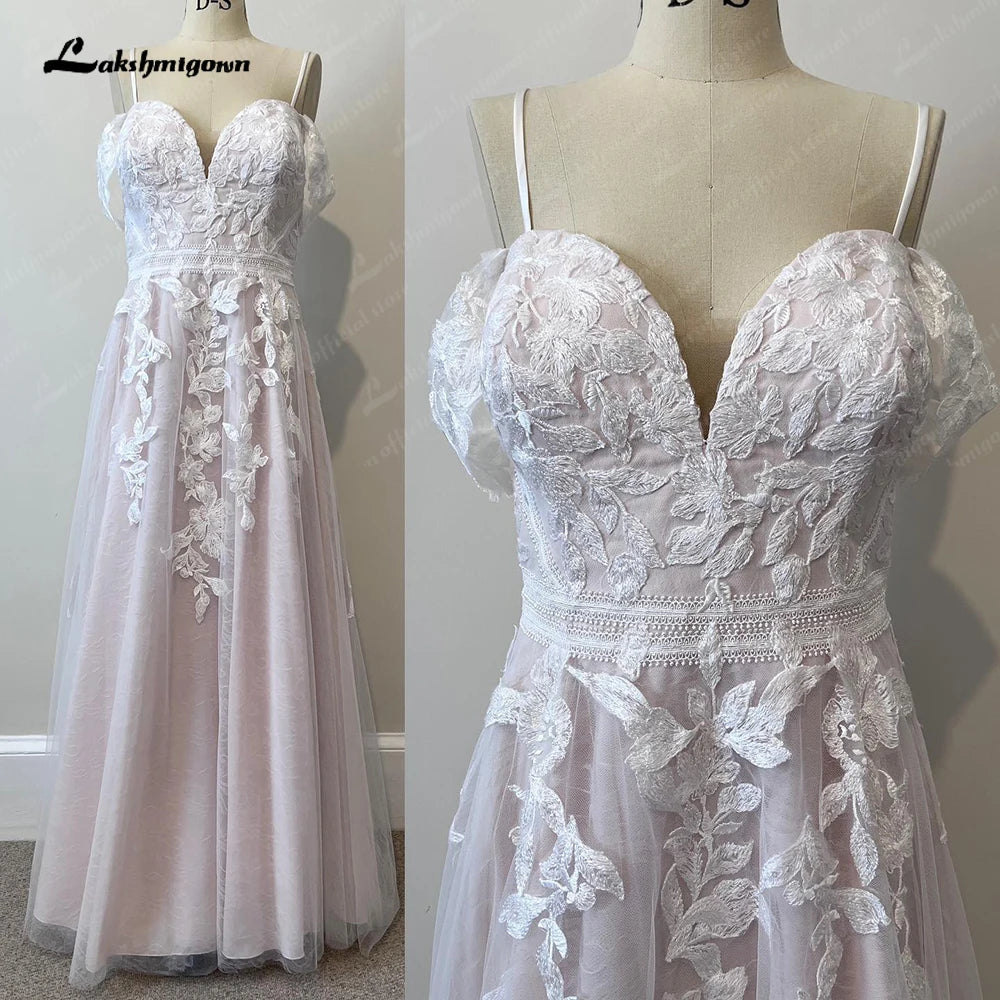 Silk DressRoycebridal Blush Pink Wedding Dress Lace Appliqued Tulle A Line Backless 2025 Tank V Neck Bridal Gowns vestido de novia Silk DressRoycebridal Blush Pink Wedding Dress Lace Appliqued Tulle A Line Backless 2025 Tank V Neck Bridal Gowns vestido de novia