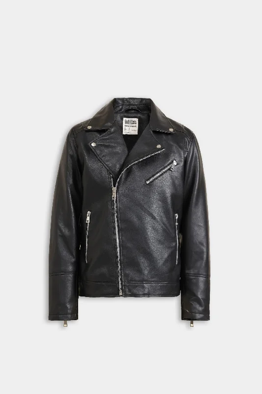 Men's Coats with Removable LiningsFaux Leather Biker Jacket