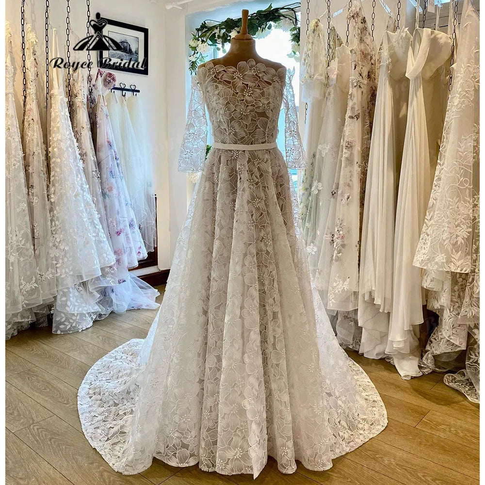 women's high-end dressesElegant Floral Lace Princess Three Quarter Sleeve Garden Wedding Dress Bride 2024 Wedding Gown Custom Made robe mariage femme women's high-end dressesElegant Floral Lace Princess Three Quarter Sleeve Garden Wedding Dress Bride 2024 Wedding Gown Custom Made robe mariage femme
