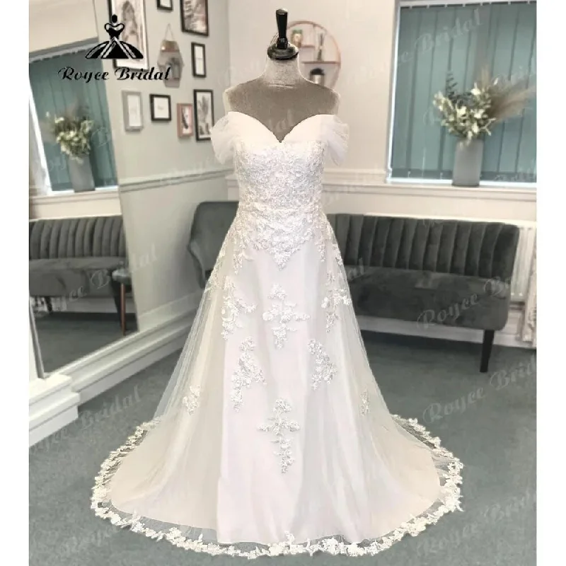 women's ethical fashion dressesVinatge Off Shoulder Wedding Dress with Cap Sleeve Lace Applique Bridal Gown for Women Sweep Train suknia slubna Roycebrida women's ethical fashion dressesVinatge Off Shoulder Wedding Dress with Cap Sleeve Lace Applique Bridal Gown for Women Sweep Train suknia slubna Roycebrida
