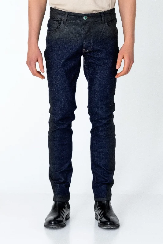 Men's Jeans with Elastic WaistbandsSide Waxed Tapered Jeans - Navy