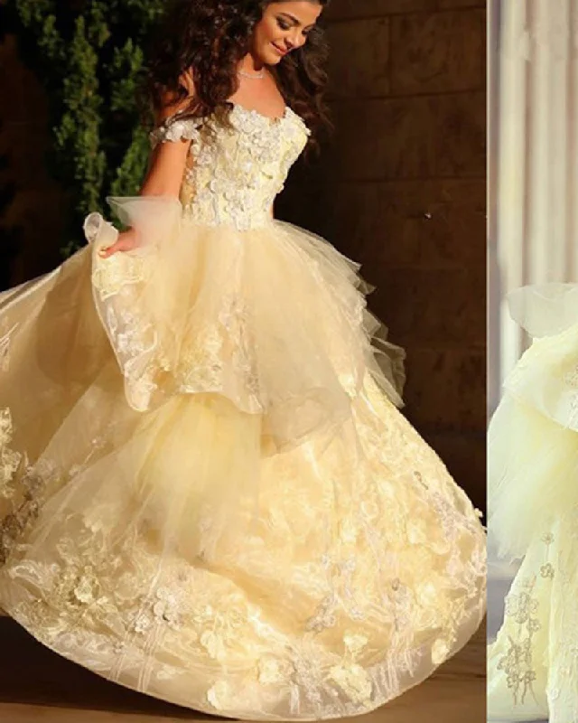 Flutter-Sleeve DressYellow Ball Gown Princess Debutante Gown Quinceanera Dresses with Lace PL362 Flutter-Sleeve DressYellow Ball Gown Princess Debutante Gown Quinceanera Dresses with Lace PL362